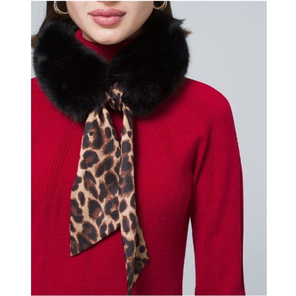WHBM Faux-Fur Collar Scarf Leopard STYLE: 570298753